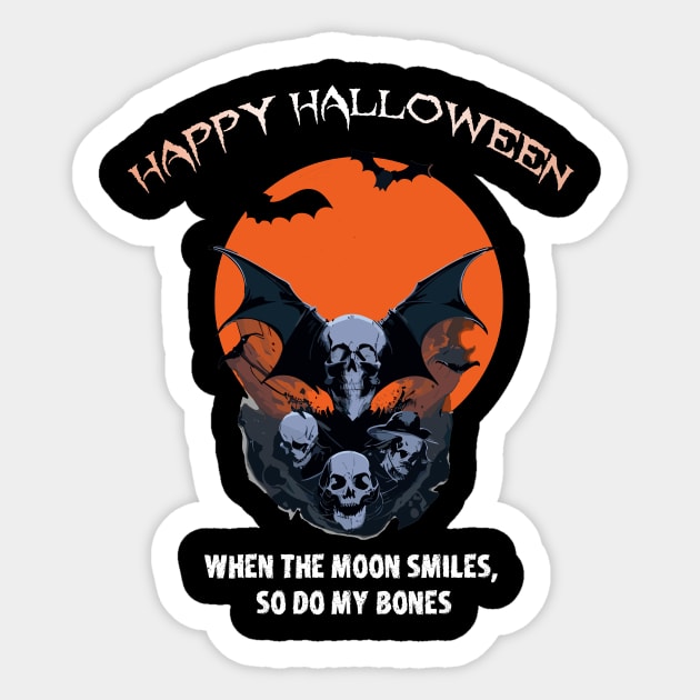 Happy Halloween, winged skulls in moonlit night Design! Sticker by YeaLove